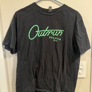 Outrun Brewing Co - Black T-Shirt with neon green lettering/design